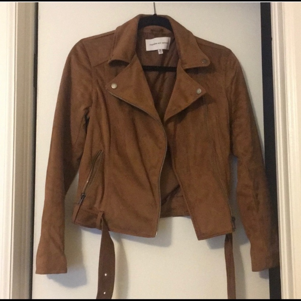 Cupcakes and cashmere tan faux suede biker jacket